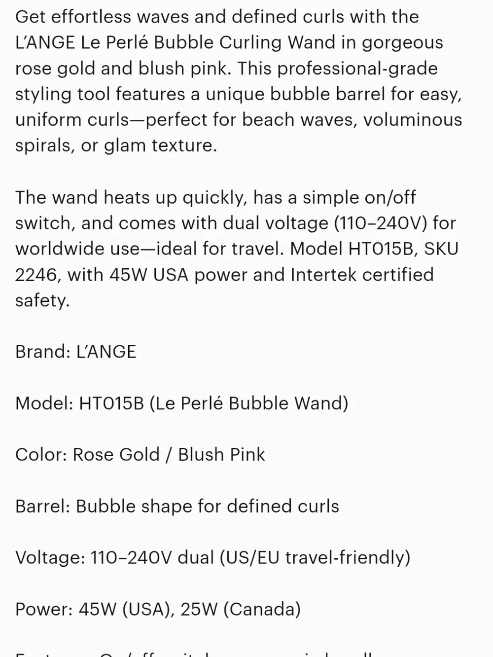 L'ANGE Le Perle' Bubble Curling Wand Rose Gold